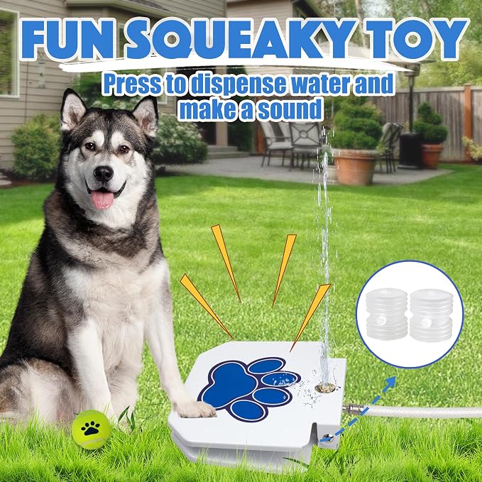 BACOENG Dog Water Fountain Step On, Dog Sprinkler Paw Activated, Outdoor Water Fountain for Dogs, Drinking Water Toy, Upgrade Copper Valve Set, Blue