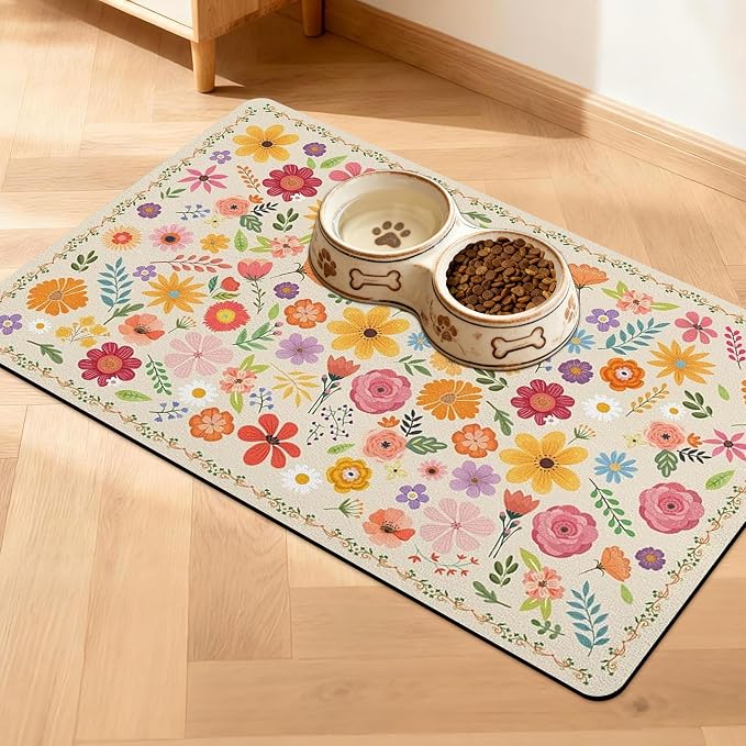 Pet Feeding Mat for Floors Waterproof Dog Mat for Food and Water Absorbent Quick Dry Non Slip mat for Cat Bowls