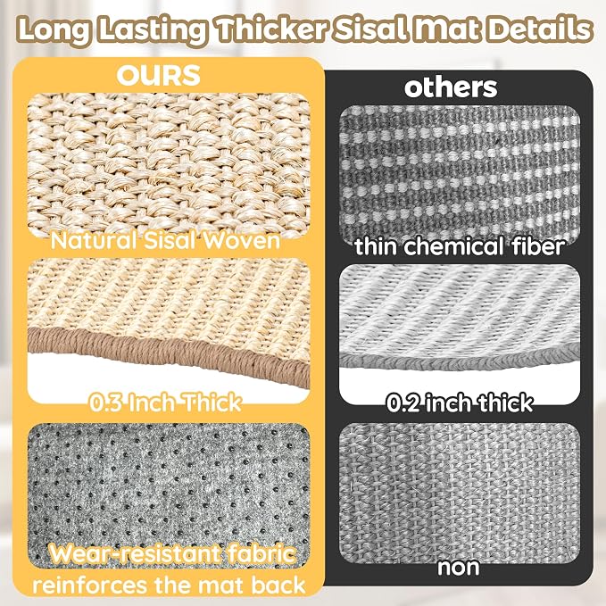 LECHONG 3-in-1 Large Sisal Cat Scratch Bed, Thicker Natural Sisal 22” Elevated Wooden Frame Hammock Lounge for Indoor Cats Sleep, Scratch & Play