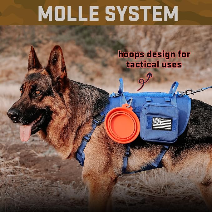 Forestpaw Tactical Dog Harness Pouches and Patches Set,M,Blue | Adjustable Fits 22-35" Chest,30-80 lbs,No Pull Military Style Service Dog Vest for Daily Walking Training,Medium Dogs