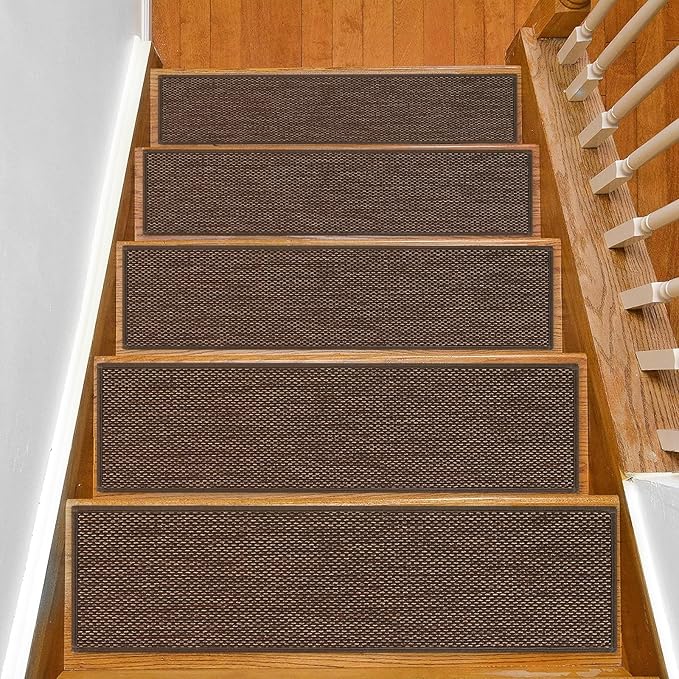Stair Treads Non Slip for Wooden Steps Indoor 15 Pack 8" X 30" Carpet Stairs Runner for Wood Stairs, Stair Tread Rugs with Reusable Adhesive for Dogs Kids and Elders, Machine Washable, Brown