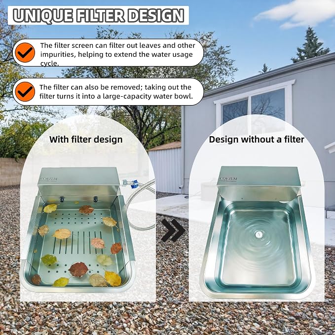 Metal Automatic Dog Water Dispenser Can Separate Large Debris | 3 Gallon Outdoor Automatic Water Bowl,Detachable Dual-Use Water Bowl,Water Level Control,for Dogs Poultry Sheep (11L-B)
