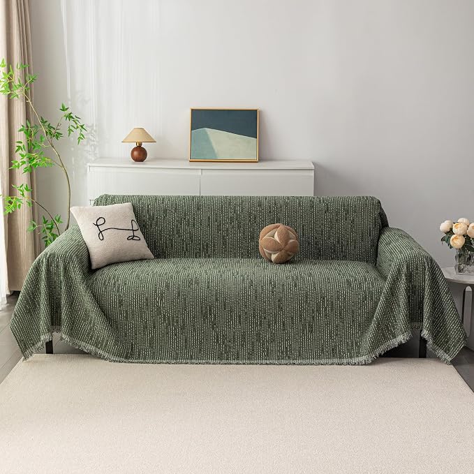 MYSKY HOME Couch Covers for 3 Cushion Couch Sofa, Sectional Couch Cover L Shape Chenille Couch Cushion Covers for Pets, Furniture Protector Cover for Dogs, Kids, 71"X150", Moss Green