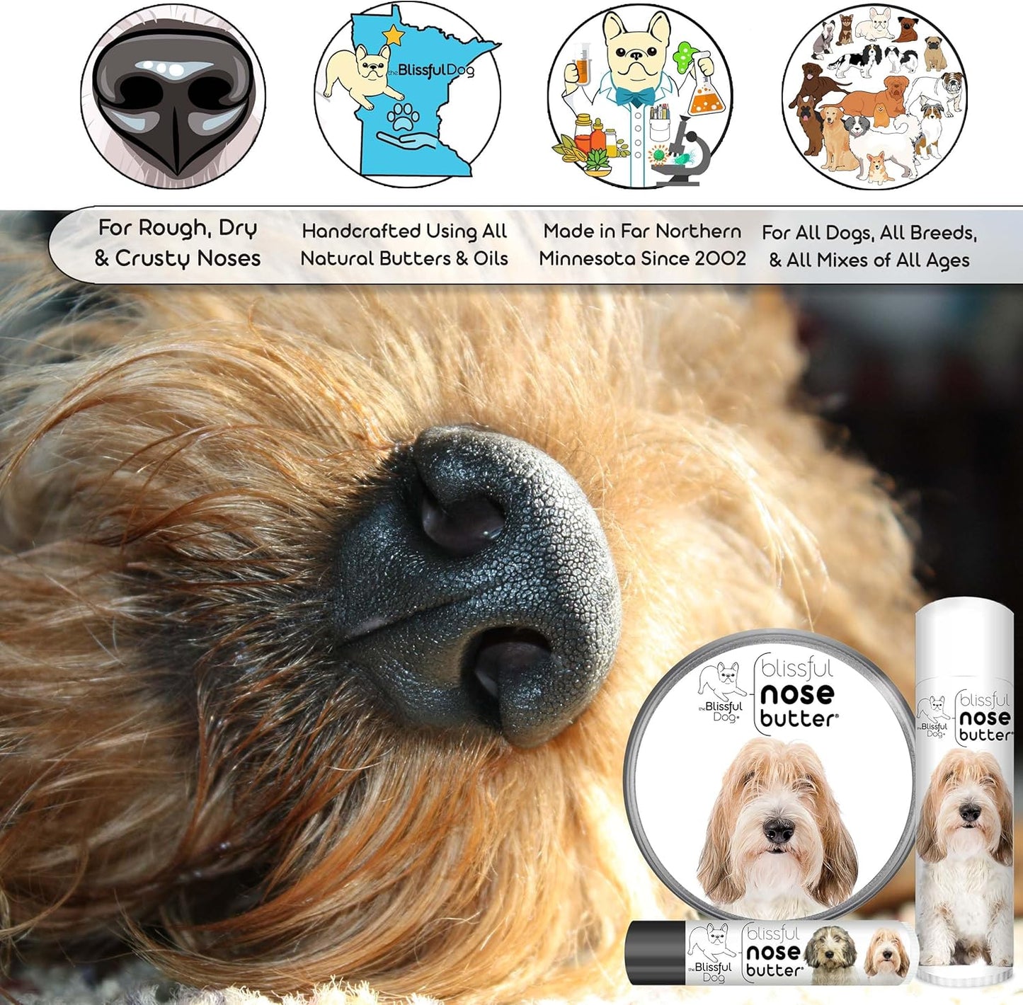 The Blissful Dog Petit Basset Griffon Unscented Nose Butter - Dog Nose Butter, 0.50 Ounce