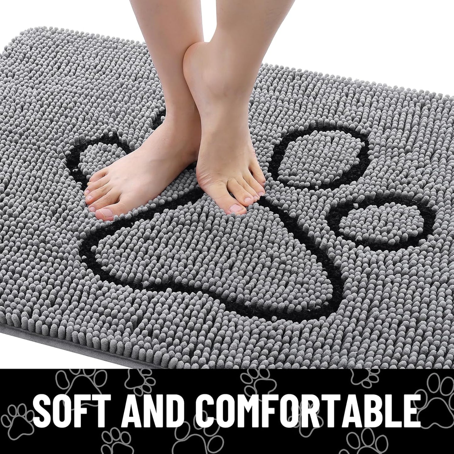 Smiry Dog Door Mat for Muddy Paws, Absorbent Dirt Trapper Non Slip Quick Dry Washable Chenille Mat for Mud Dogs, Entry Rug for Indoor and Outdoor (59x24 Inches, Grey)
