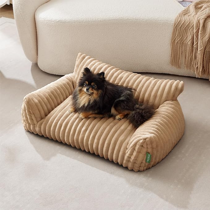 Cute Couch Bed for Pets, Supportive Cat Sofa for Indoor Cats, Medium Dog Sofa Bed for Medium Dogs, Beige, 30 inches