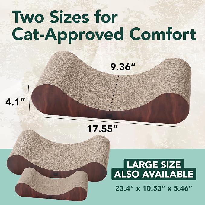 Necoichi Cardboard Cat Scratcher Bed for Indoor Cats - Cat Scratching Board, Horizontal Cat Scratch Pad Lounger with Reversible Usability and Extra Comfort for Lounge, Curved (Regular, Dark Cherry)