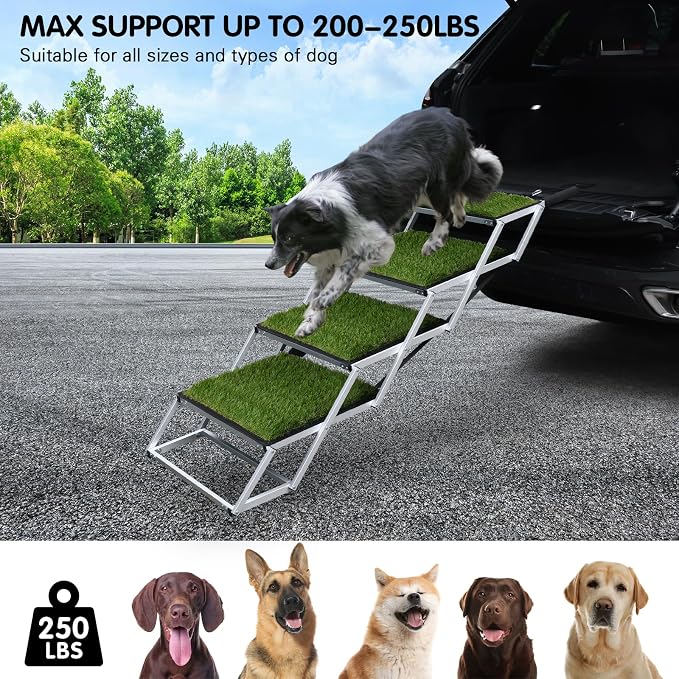 DGSL Folding Dog Stairs for Car, Green 16.9" Wide 4-Step Non-Slip Pet Steps | Portable Pet Stairs for Vehicle Access, Large Dogs, SUVs, Trucks and Home use