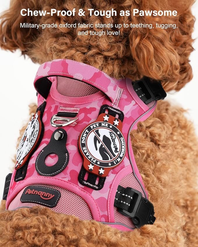Petnanny Tactical Dog Harness No Pull Service Dog Vest S Purple | Tactical Dog Vest with breathable mesh & hook loop panel, no pull harness for walking training, adjustable fit