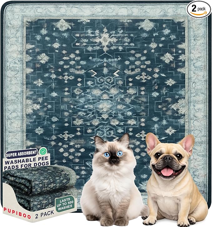 PUPIBOO Washable Pee Pads for Cats & Dogs - Super Absorbent Reusable Cat Litter Mat & Puppy Training Pad - 100% Waterproof, Leak-Proof & Non-Slip Whelping Pads for Pet Housebreaking