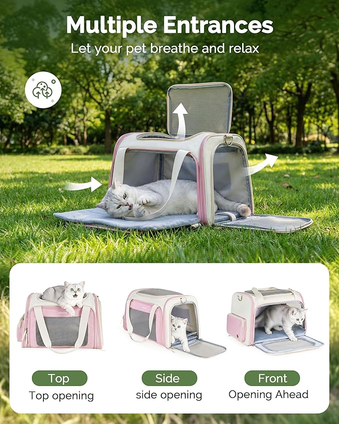 Homespon Soft-Sided Cat Carrier Dog Carrier, 34.5L Airline Approved Pet Carrier, Collapsible Travel Bag with Removable Bed for Small Dogs & Cats (Pink)