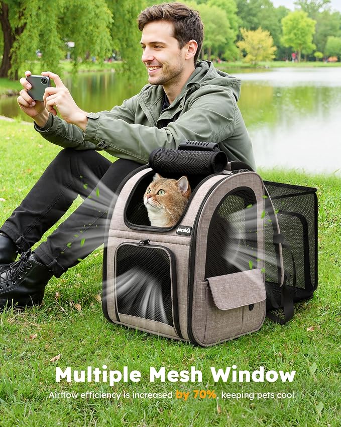 pecute Cat Backpack Expandable, Cat Backpack for Cat with Breathable Window