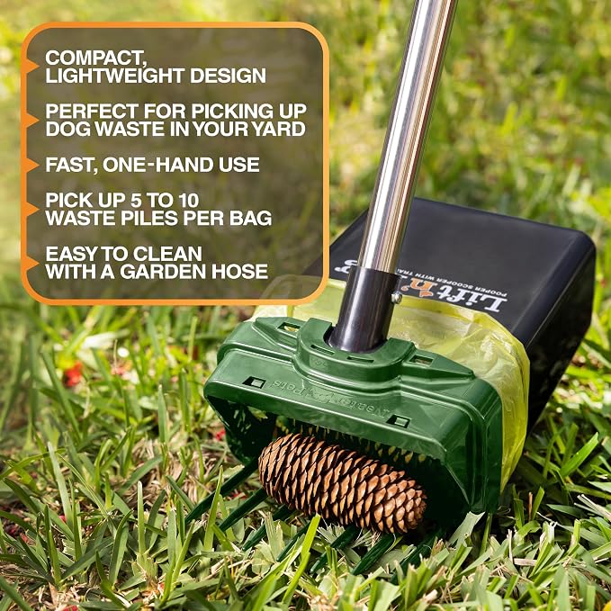 Neater Pet Brands Lift N’ Bag 2.0 Dog Pooper Scooper with Bag Attachment & 31" Pole for Small to Large Dogs, New Longer Pole, 15 Refill Bags, Heavy Duty Dog Poop Scooper for Yard, One-Hand Use