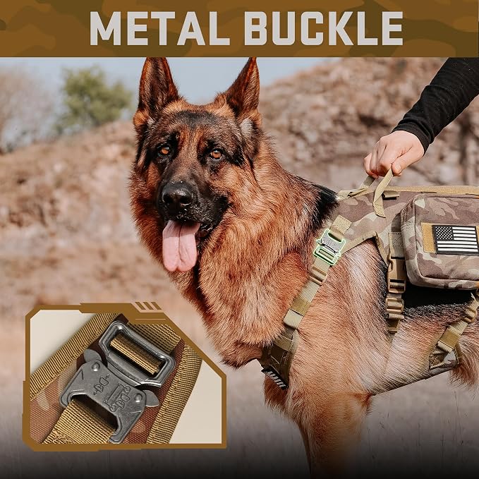 Forestpaw Tactical Dog Harness Pouches and Patches Set,L,Camo Brown | Adjustable Fits 27-40" Chest,70-140 lbs,No Pull Military Style Service Dog Vest for Daily Walking Training,Medium Large Dogs