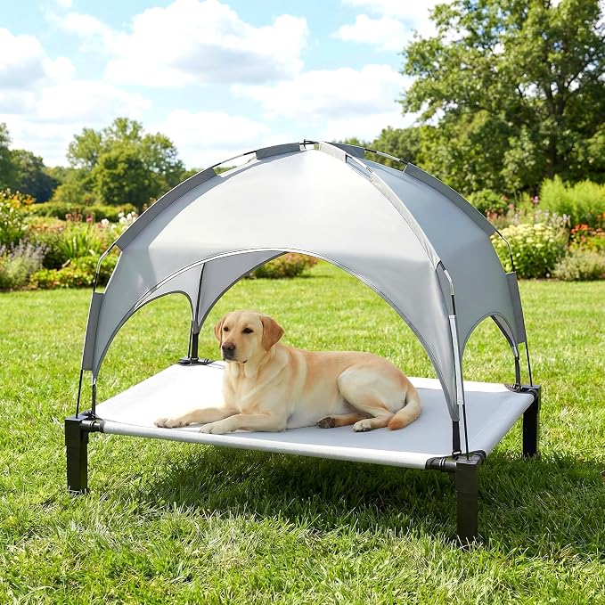 Elevated Dog Bed with Removable Canopy, Sun Protection Shade Tent Dog Cot | Portable Outdoor Dog Bed, Raised Pet Cooling Cot Bed for Dogs, 42in