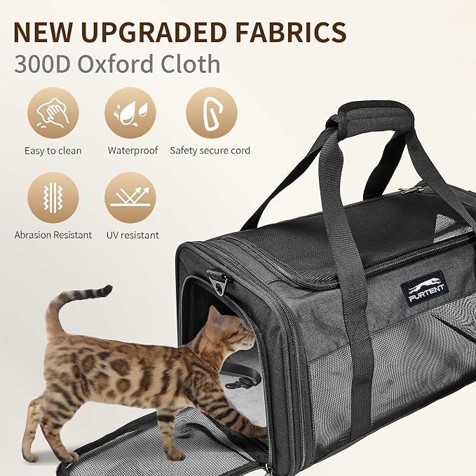 Pet Carrier Airline Approved, Soft Sided Cat Carrier for Small Pets up to 13 lbs, TSA Approved Dog Travel Bag, Portable Soft Sided Pet Carrier for Kittens and Puppies (Black, Travel Litter Box)