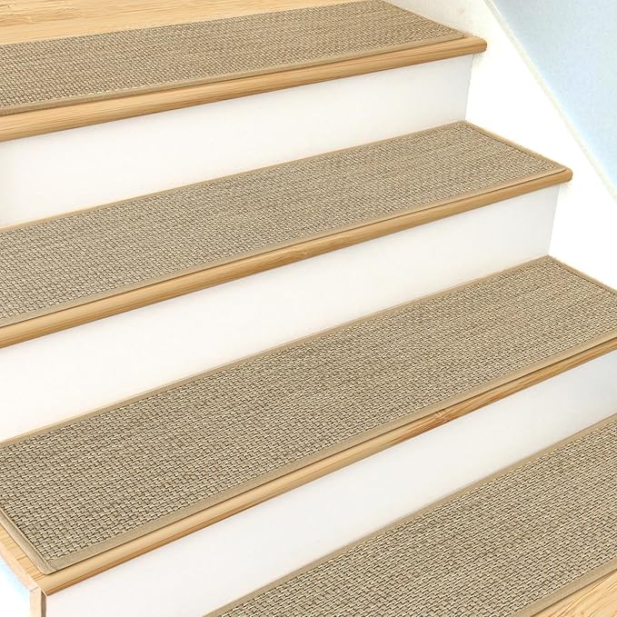 Stair Treads Non Slip for Wooden Steps Indoor 9" x 36" 15 Pack Extra Wide Stair Tread Carpet Stairs Runner, Step Pads with Reusable Adhesive for Dogs Kids Elders, Machine Washable, Beige
