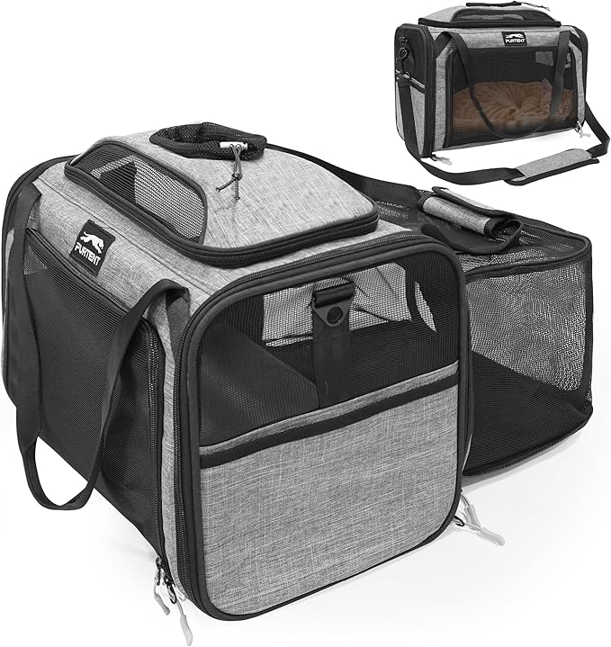 Cat Carrier Soft Expandable Pet Carrier Top & Sides Airline Approved Dog Carriers 360° Ventilation Soft-Sided Cat Carriers with Breathable Mesh Built-in Safety Leash & Reversible Cushion