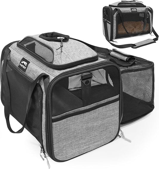 Cat Carrier Soft Expandable Pet Carrier Top & Sides Airline Approved Dog Carriers 360° Ventilation Soft-Sided Cat Carriers with Breathable Mesh Built-in Safety Leash & Reversible Cushion