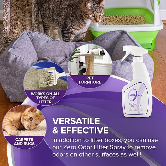 Zero Odor – Litter Odor Eliminator - Permanently Eliminate Litter Odors with Best Patented Molecular Technology - Pet Safe & Works on all types of litter, 16oz (Over 400 Sprays) (Pack of 2)