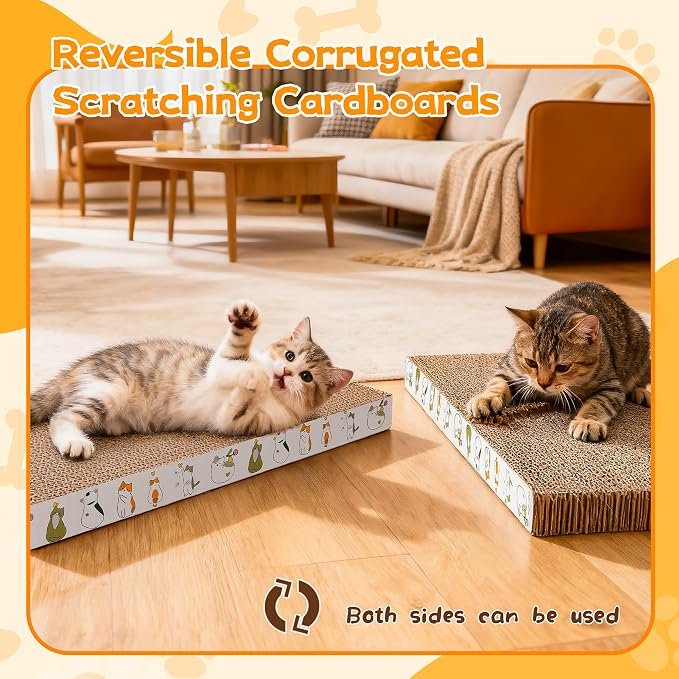 PatiencET Cat Scratching Board 4 Pack, Cardboard Cat Scratcher with Catnips, Flat Double-Sided Cat Scratch Pad for Indoor Small Medium Cats Kittens