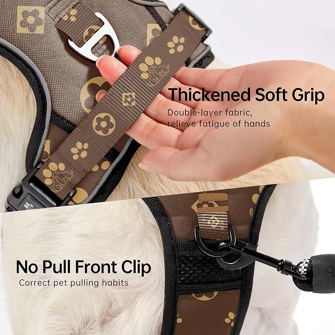NESTROAD No Pull Dog Harness,Adjustable Oxford Dog Vest Harness with Leash,Reflective No-Choke Pet Harness with Easy Control Soft Handle for Large Dogs(X-Large,Dark Brown)