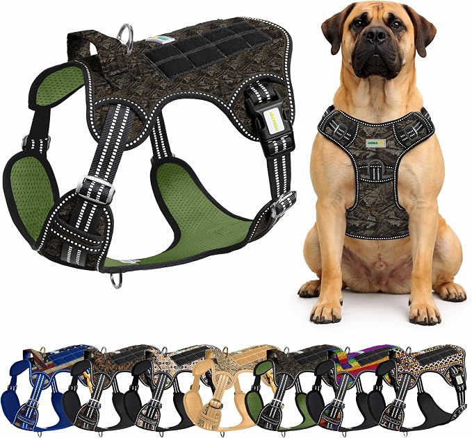 Homapet. Tactical Dog Harness with Dual Leash Attachment Points, Adjustable and Reflective Military Grade Dog Vest with Comfort Control Handle (Forest CAMO-S)