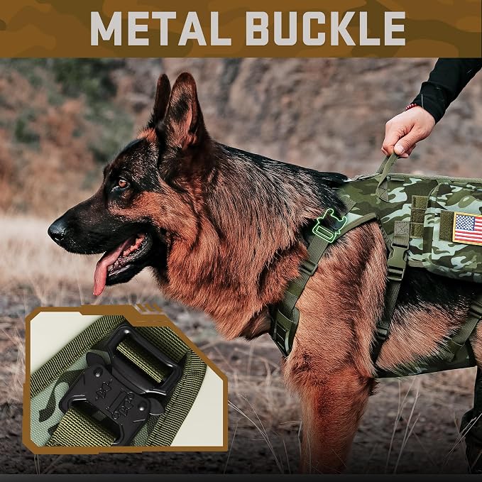 Forestpaw Tactical Dog Harness Pouches and Patches Set,L,Camo Green | Adjustable Fits 27-40" Chest,70-140 lbs,No Pull Military Style Service Dog Vest for Daily Walking Training,Medium Large Dogs