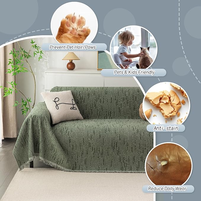 MYSKY HOME Couch Covers for 3 Cushion Couch Sofa, Sectional Couch Cover L Shape Chenille Couch Cushion Covers for Pets, Furniture Protector Cover for Dogs, Kids, 71"X150", Moss Green