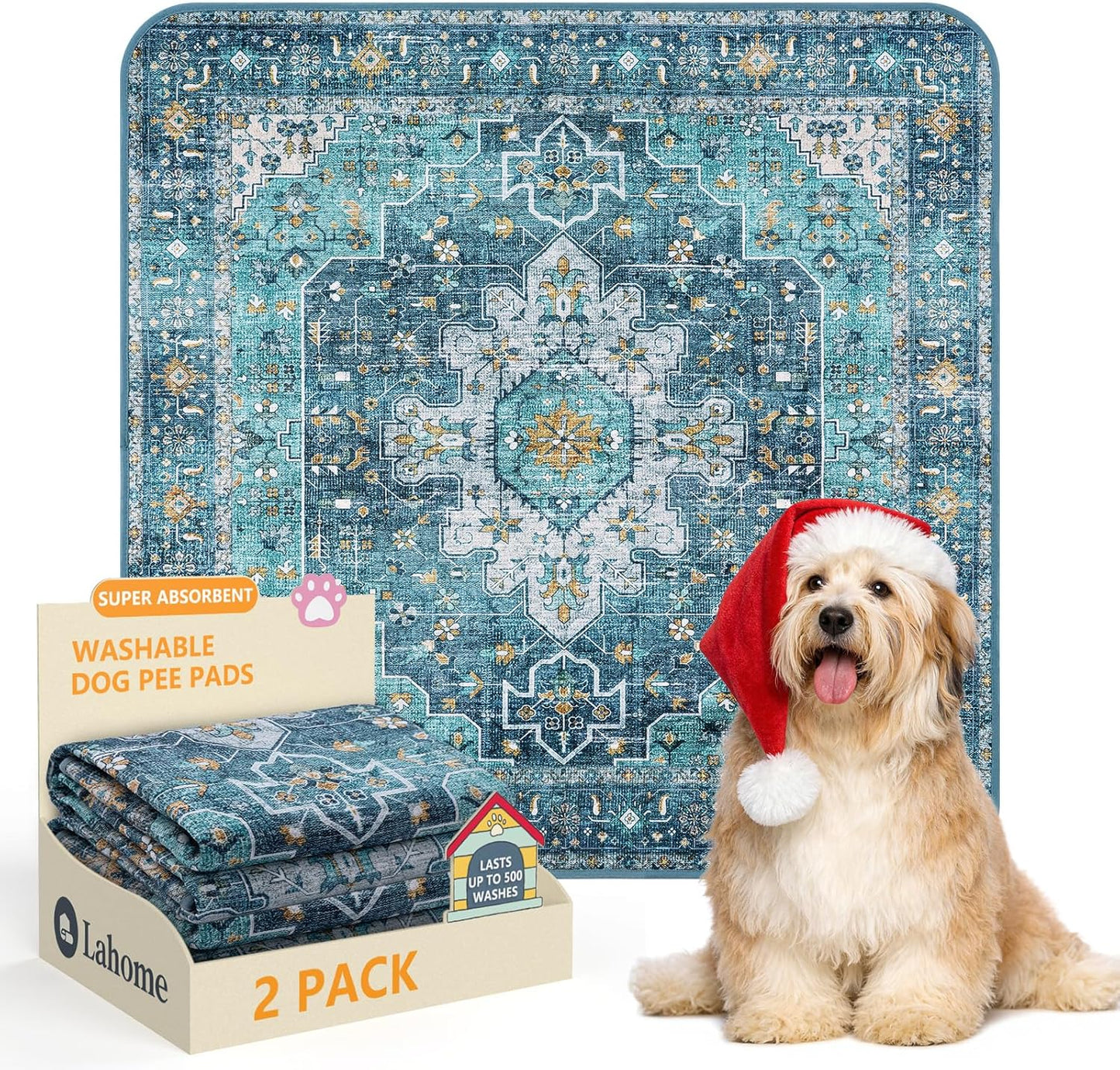 Lahome Super Absorbent & Leakproof Washable Dog Pee Pads - 2 Pack Value Set - Waterproof, Non-Slip Reusable Pads for Puppy Training, Crates & Whelping (24"x24", Blue)