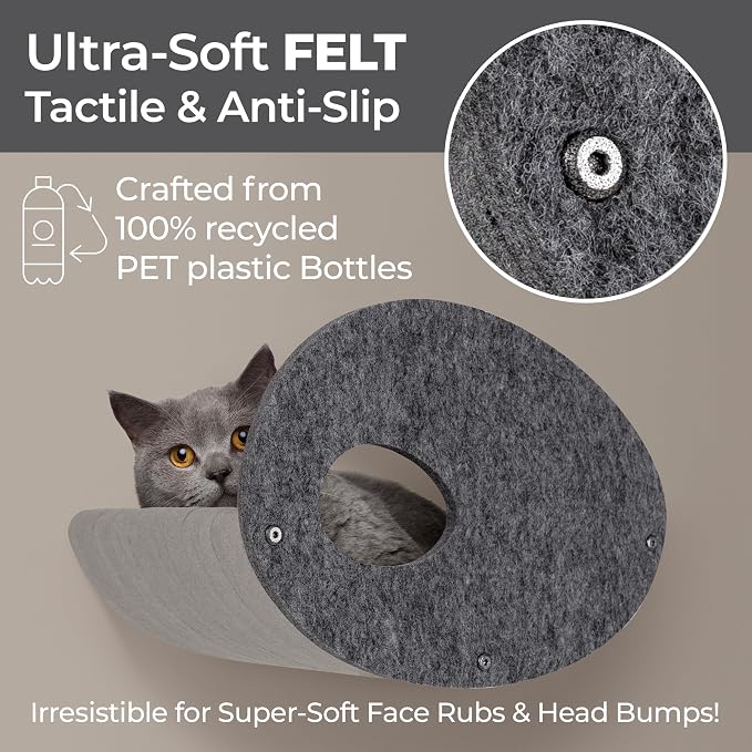 Accessory ADD-ON Curved Shelf Facade Covers Compatible with Cat Wall Shelves by Pryde Pets - 100% Sustainable PET Felt - Climber Sold Seperately - Cats Hammock Privacy and Safety Bumpers (Charcoal)