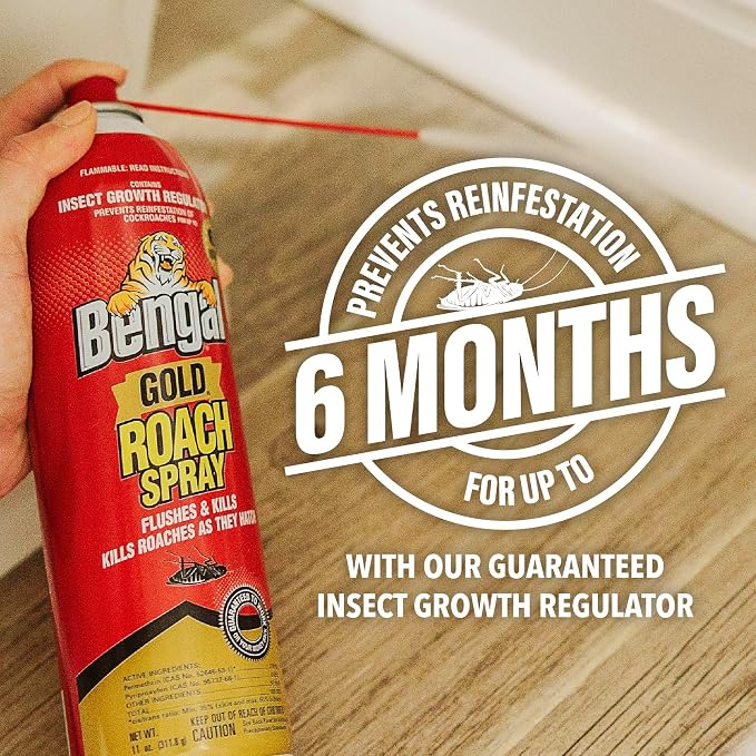 Bengal Gold Roach Spray - Odorless, Stain-Free Bug Spray for Home - Prevents Reinfestation for Up to 6 Months - 11 oz, 3 Pack