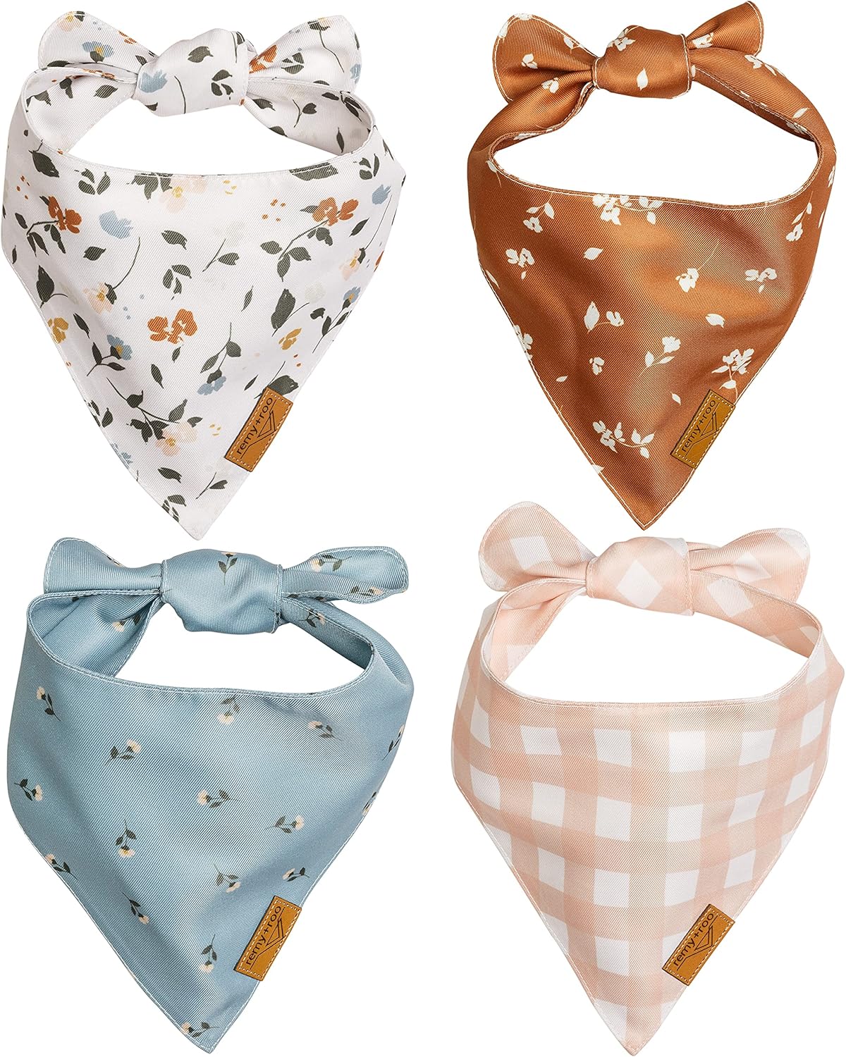 Remy+Roo Extra Large Spring Dog Bandanas - 4 Pack Emily Set | Premium Durable Adjustable Polyester Fabric Dog Scarfs | Patented Shape Girl Dog Bandana, Trendy Patterns, Floral Dog Bandana