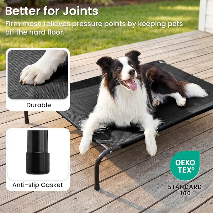 Love's cabin Elevated Cooling Dog Bed for Medium Dogs, Portable Indoor & Outdoor Raised Pet Dog Cat Cot, Durable Summer Frame with Breathable Mesh, Black, 43" x 31.5" x 8"