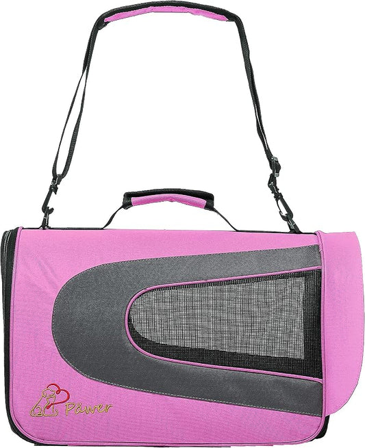 Pawer 18” x 11”x 11” Soft-Sided Foldable Airline Approved Pet Carrier for Cat, Puppy and Small Dog, Washable 600D Oxford Fabric, with Handle and Strap for Carry, Multiple Colors Available