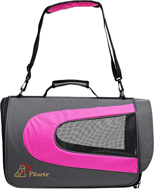 Pawer 18” x 11”x 11” Soft-Sided Foldable Airline Approved Pet Carrier for Cat, Puppy and Small Dog, Washable 600D Oxford Fabric, with Handle and Strap for Carry, Multiple Colors Available