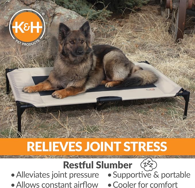 K&H Outdoor Elevated Dog Bed, Cooling Raised Dog Bed, Taupe, XL 50x32in | Pet Cot for Large & Extra Large Pets, Breathable Mesh Center Hammock Design, Indoor/Outdoor Washable Cover, 50x32in