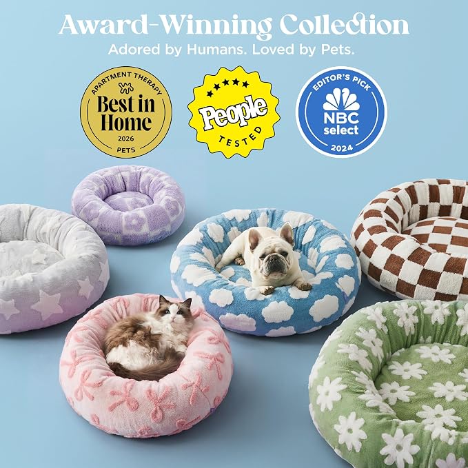 LE SURE Shown on TV Jacquard Donut Dog Beds Large Sized Dog,Blue 33x33x8in | Orthopedic Calming Pet Bed Sofa,Original Design Pattern,Washable Cover,Cute Home Decor as Gift for Pet,Anti Slip Bottom