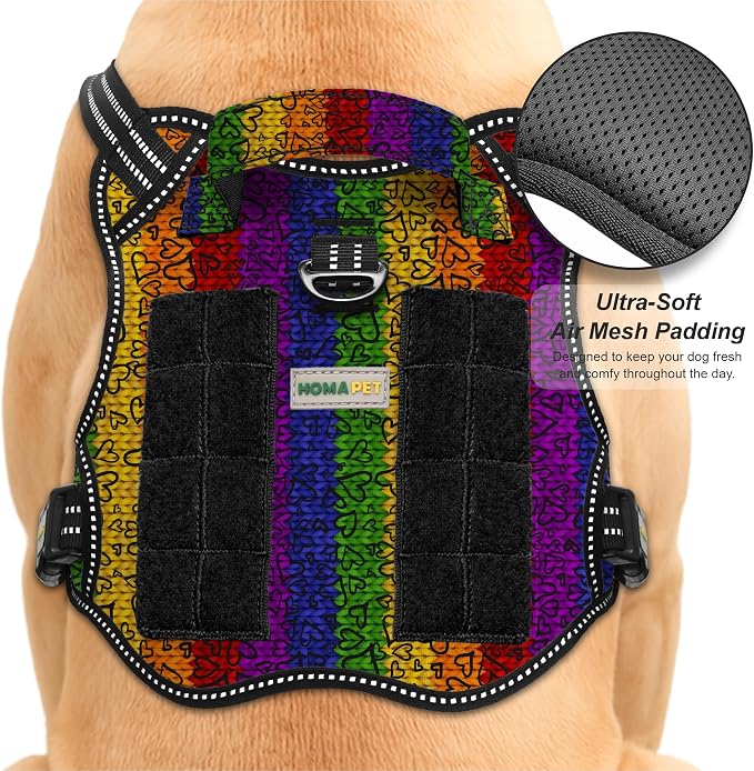 Homapet. Tactical Dog Harness with Dual Leash Attachment Points, Adjustable and Reflective Military Grade Dog Vest with Comfort Control Handle (Love, L)