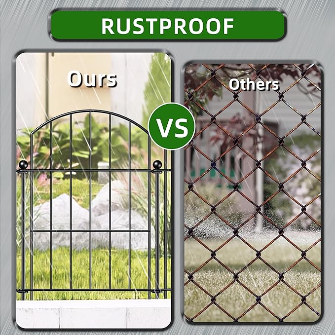 FOREHOGAR Metal Garden Fence 17in (H) x 10ft (L), 10 Panels + 11 Stakes Dog Fence Border Fence Animal Barrier, No Dig Garden Fencing for Yard Flower Bed Patio Outdoor, CTW1710 Black