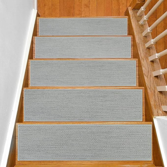 Stair Treads Non Slip for Wooden Steps Indoor 15 Pack 8" X 30" Carpet Stairs Runner for Wood Stairs, Stair Tread Rugs with Reusable Adhesive for Dogs Kids Elders, Machine Washable, Light Grey