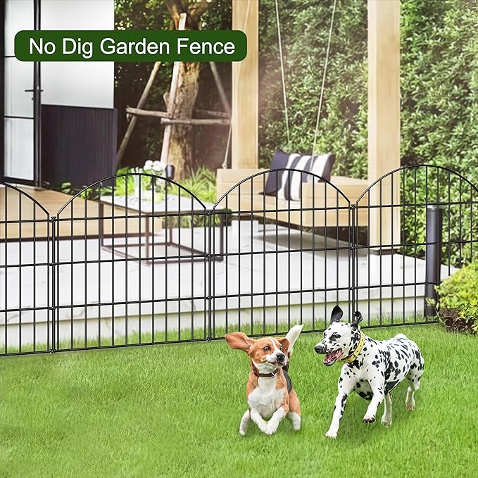 FOREHOGAR Metal Garden Fence 28in (H) x 18.7ft (L), 8 Panels + 9 Stakes Dog Fence Border Fence Animal Barrier, No Dig Garden Fencing for Yard Flower Bed Lawn Patio Outdoor, CTW2829 Black