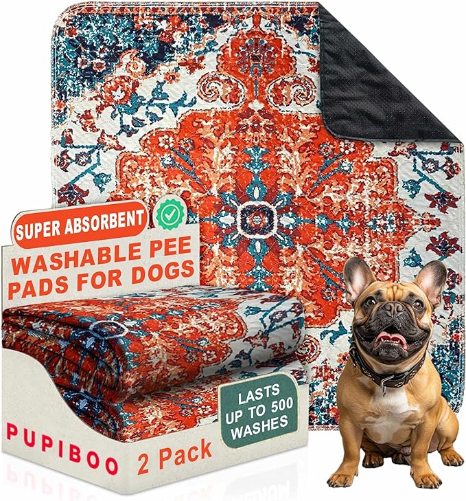 PUPIBOO Washable Pee Pads for Dogs and Cats - Super Absorbent Reusable Puppy Training Pads - 100% Waterproof, Leak-Proof & Non-Slip Whelping Pads for Pet Housebreaking