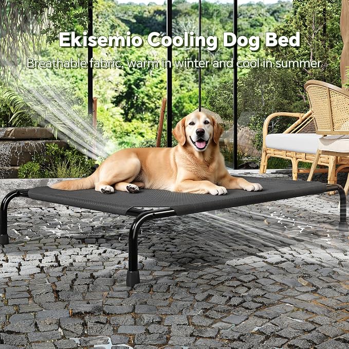 Ekisemio Elevated Dog Bed for Large Dogs, Waterproof XL Pet Cot with Breathable Mesh, Outdoor & Indoor Cooling Dog Bed, Raised Frame for Joint Support, Black