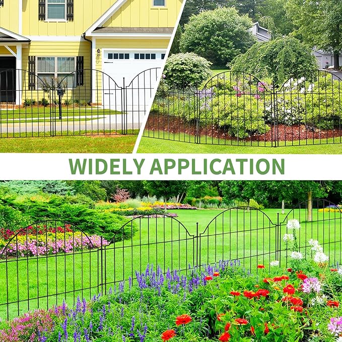 Blingluck Decorative Metal Garden Fence with Gate Lock 5 Panels, 24in (H) x 10ft (L) No Dig Dog Fence Outdoor for Yard, Temporary Rustproof Metal Wire Rabbit Dog Garden Border Fencing for Patio