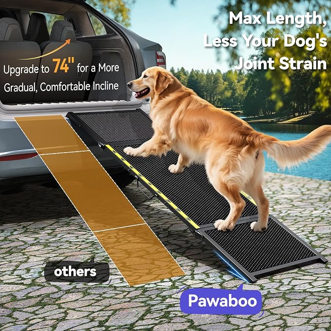 74'' L & 20'' W Longest Dog Ramp for Car - Extra Wide Portable Pet Dog Ramps for Large Dogs, Dogs Cars Ramp for Car SUV/Truck/RV/Bed, Lightweight Ramps with Non-Slip Mesh Up to 250LBS, Black | Extra Wide Portable Pet Dog Ramps for Large Dogs, Dog Car R...
