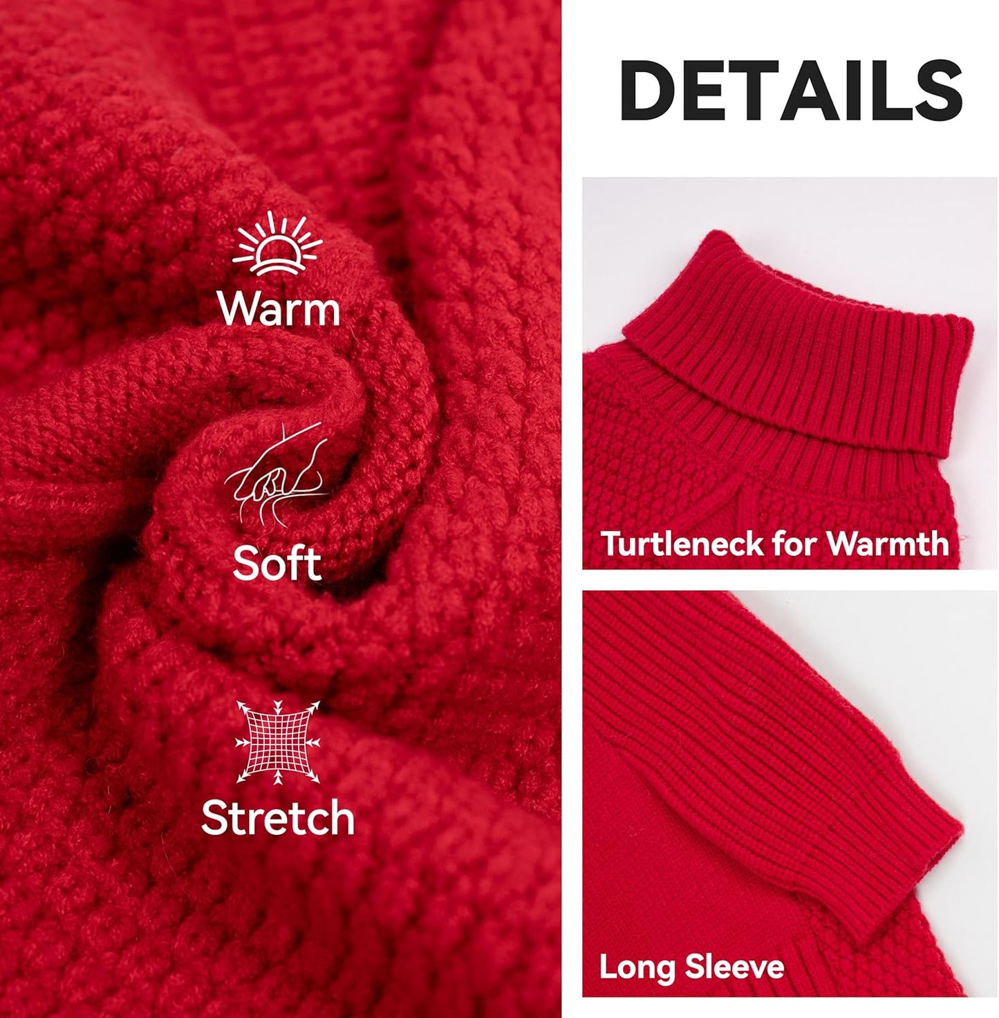 cyeollo 2XL Dog Sweater, Warm Stretchy Sweaters for Large Dogs Girl, Pullover Knitted Thermal Winter Big Dog Clothes with Sleeves, Turtleneck Pet Beagle Border Collie Apparel, Red XXL