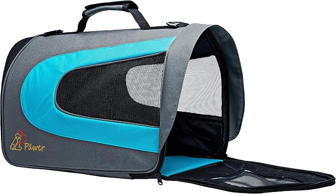 Pawer 18” x 11”x 11” Soft-Sided Foldable Airline Approved Pet Carrier for Cat, Puppy and Small Dog, Washable 600D Oxford Fabric, with Handle and Strap for Carry, Multiple Colors Available