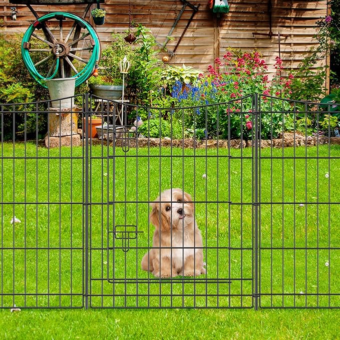INJOPEXI Garden Fence 12 Panels 23.6ft (L)×30in (H) Decorative Metal Fences with 11 Panels + 1 Gate, No Dig Animal Barrier Fencing Rustproof Wire Temporary Rabbit Dog Fence Border for Outdoor Yard