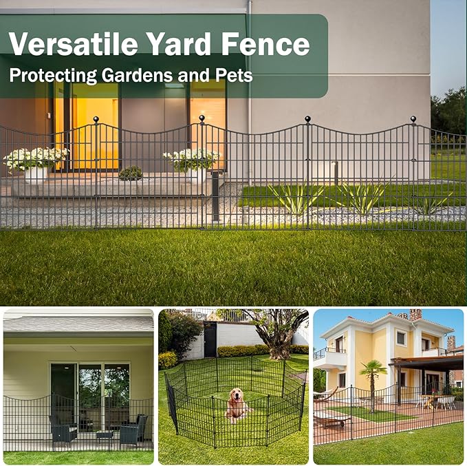 5 Panels No Dig Dog Fence Outdoor for Yard, 24 in(H) X 10 ft(L) Decorative Tall Garden Fence Animal Barrier, Rustproof Metal Wire Garden Edging and Borders, Temporary Fencing Stakes